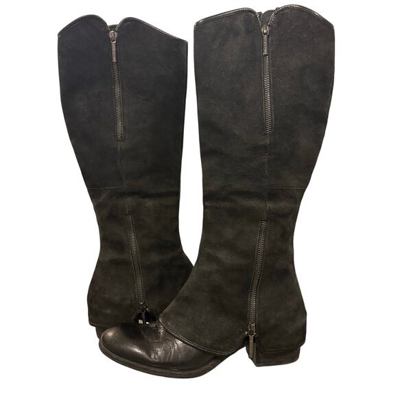 Donald Pliner Devi reverse calf black suede and leather knee high boots, size 8 - Picture 1 of 16
